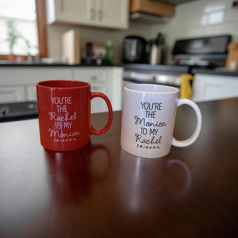 Friends Mug Set Rachel & Monica Red White Coffee Mugs EUC